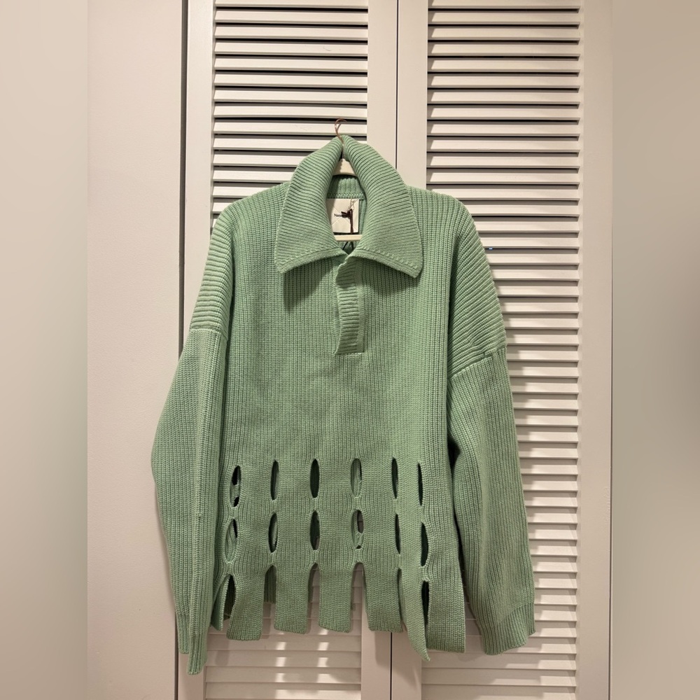 Nanushka Cashmere Mint Green Sweater with Cut-Out Design - Picture 7 of 9